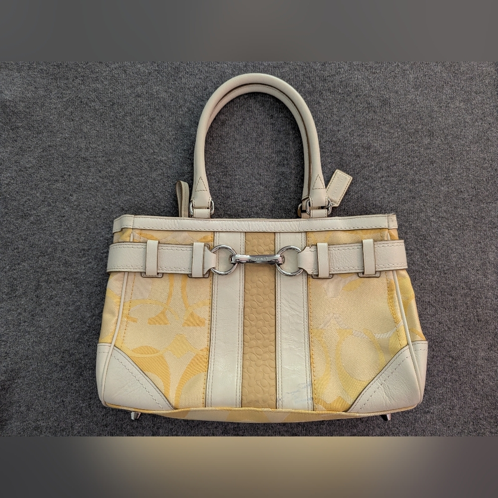 Coach Hampton Optic Signature Stripe Satchel - Yellow/Ivory